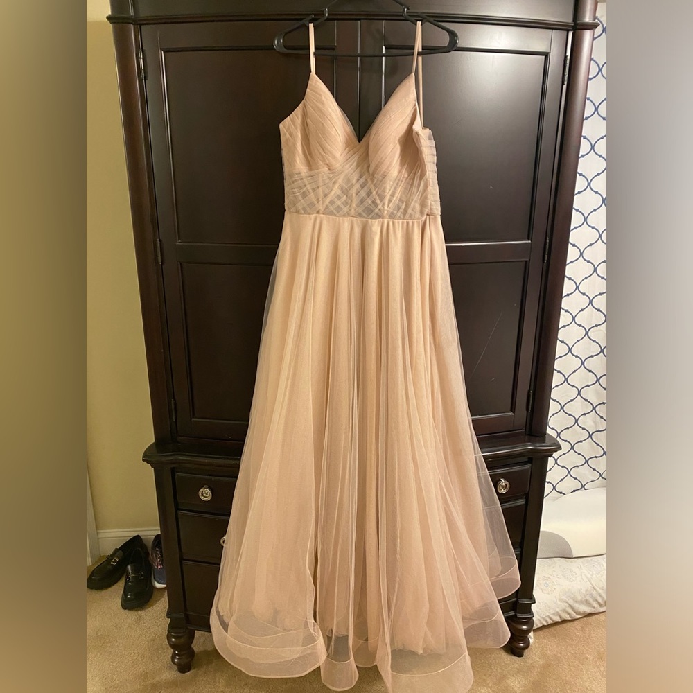 Designer dress hemmed for 5’3 - La Femme Illusion Tulle Ballgown Dusty Rose